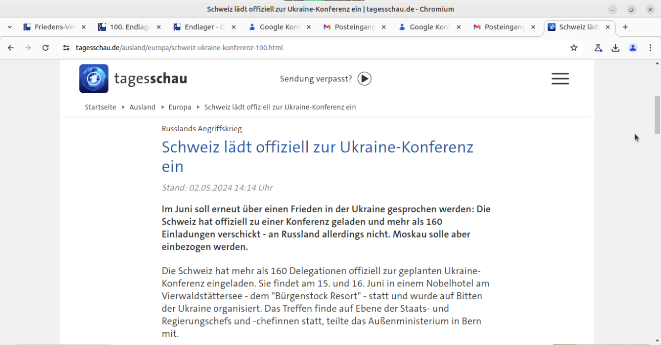und siehe da - die Schweiz lädt am 15. Juni 2024 zu einer Ukraine-Konferenz ein - lesen Sie die Hintergründe - Thema Sprach-Gesetzte UA